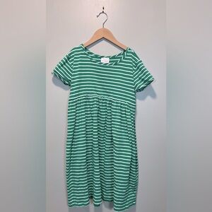 Hanna Andersson  Green and White Striped Kids Tee Shirt Dress
size 12